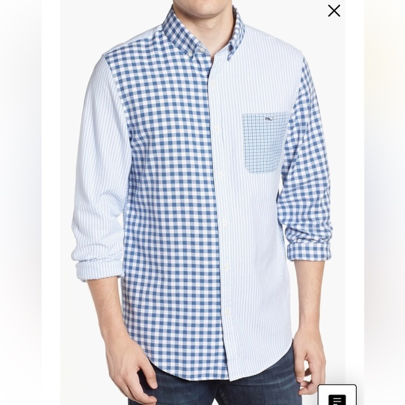 Vineyard Vines Party Tucker Slim Fit Blue and White Mixed Pattern Shirt/ medium - Picture 13 of 13